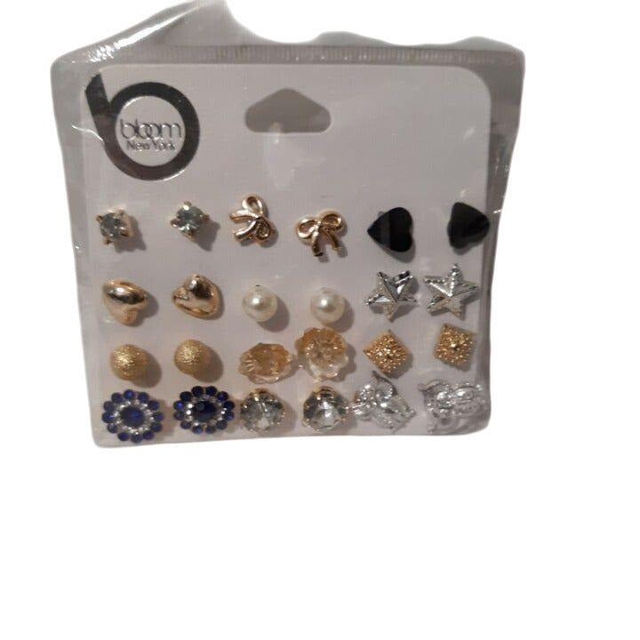 Bloom New York Women's Stud EarringsAssorted Pack of 12 Pireced Earrings