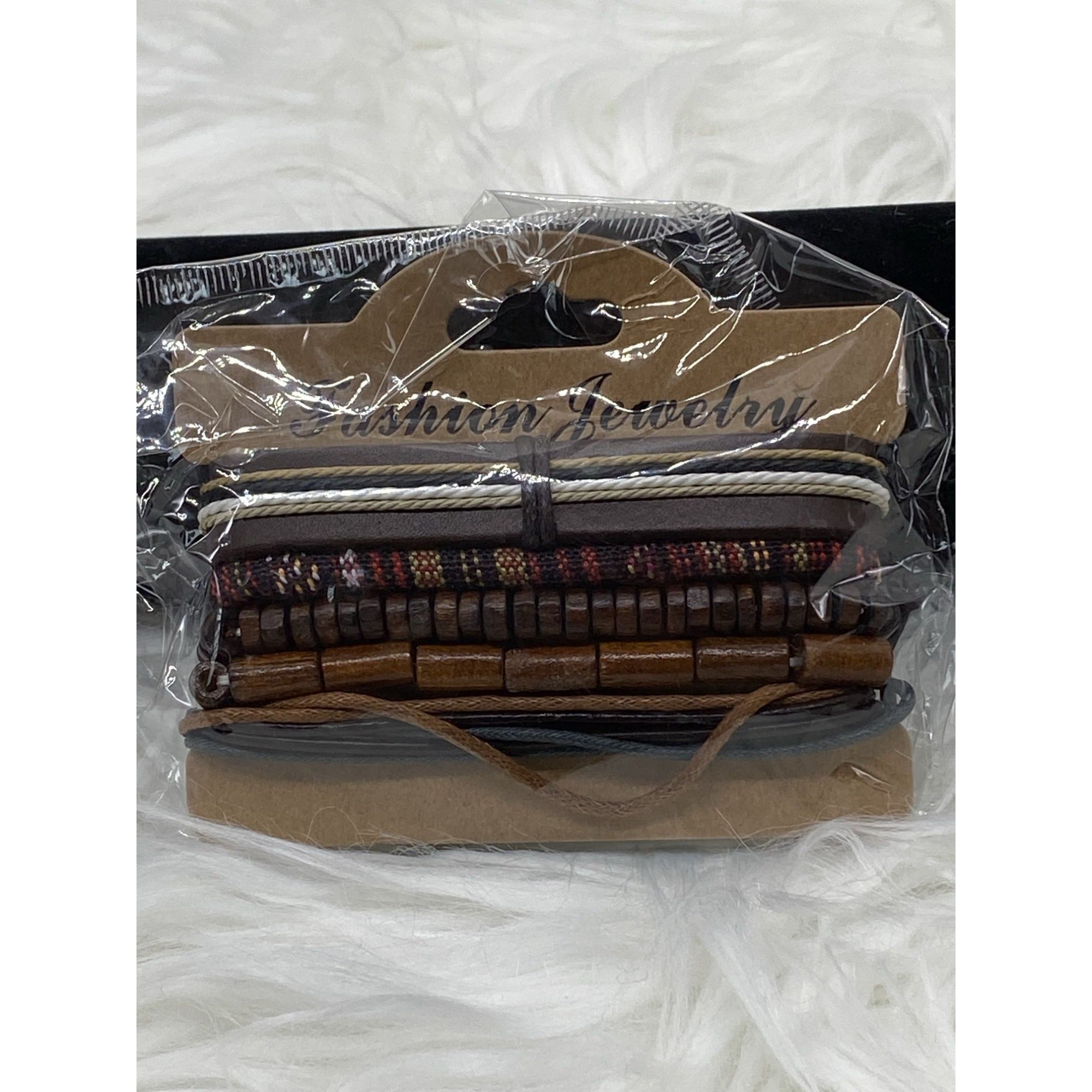 Fashion Jewelry Multilayered Cuff Bracelet Leather Stack Brown Beads Rope Mix