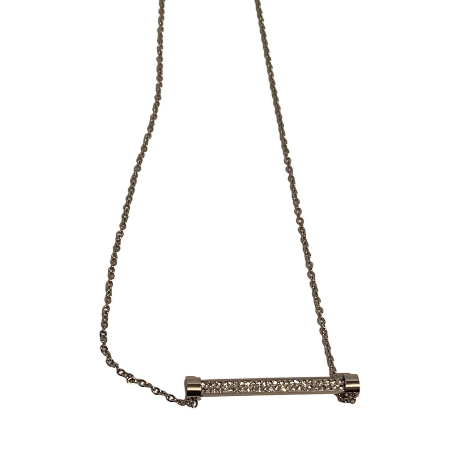 Fancy Zircon Bar Necklace Silver Titanium Steel Chain Sparkle Accent For Women