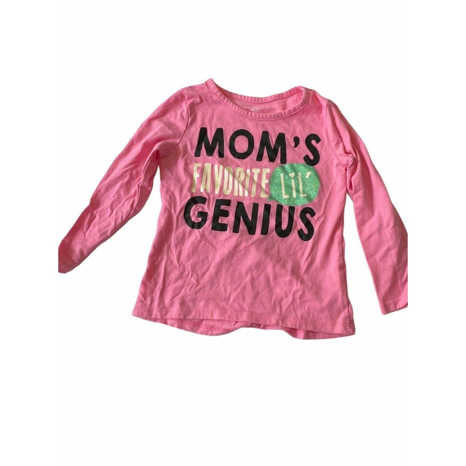 Okie Dokie Toddler Girls Long Sleeve Pink Shirt "Moms Favorite Lil Genius" 2T