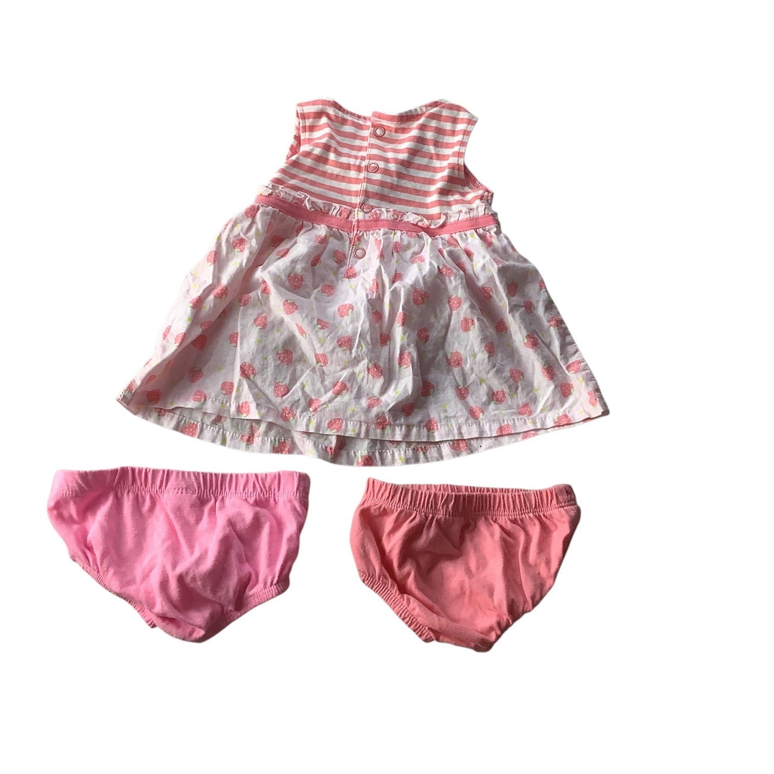 Kidgets Baby Girl 3pc Set Dress &  Bloomers Strawberry Print 0-3 Months