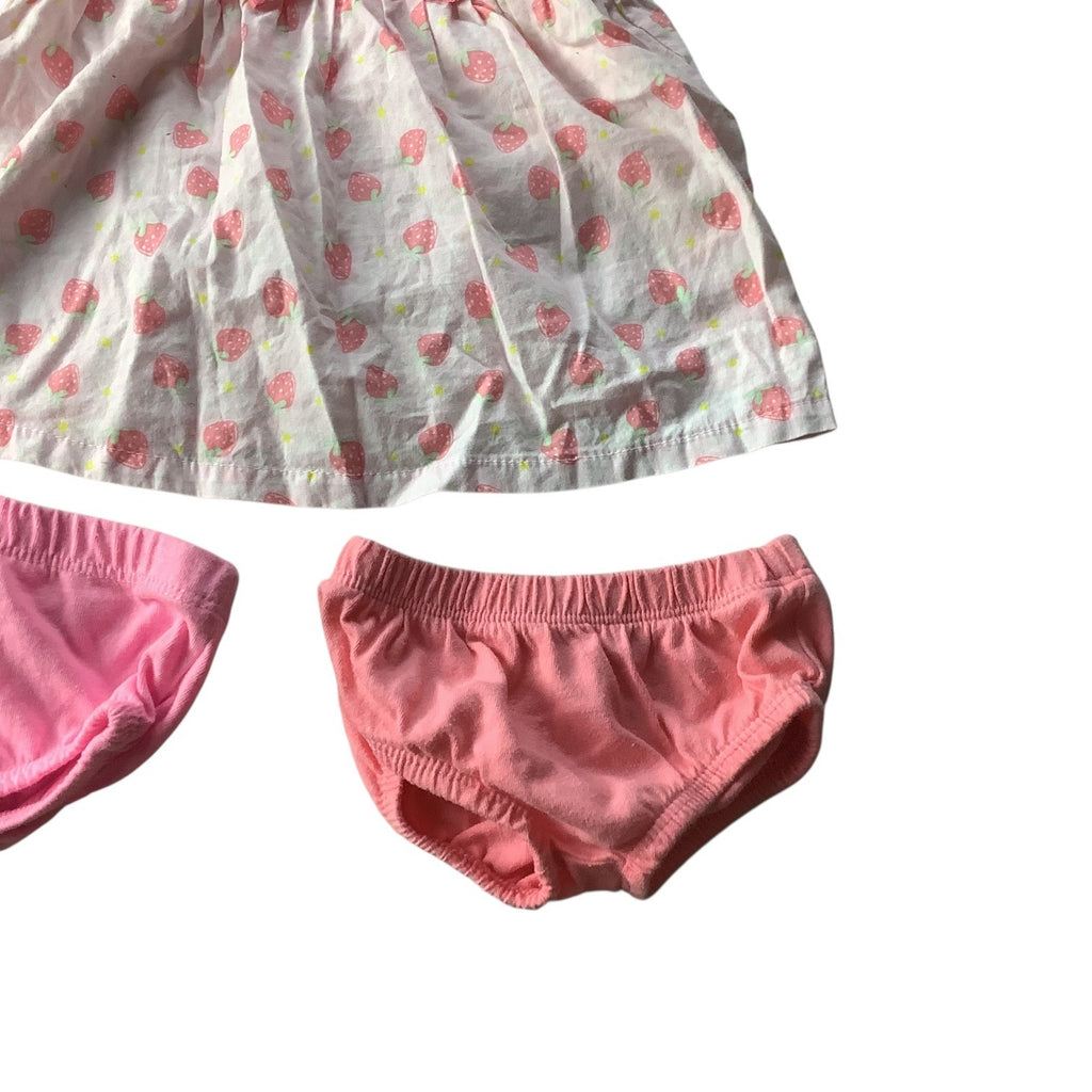 Kidgets Baby Girl 3pc Set Dress &  Bloomers Strawberry Print 0-3 Months