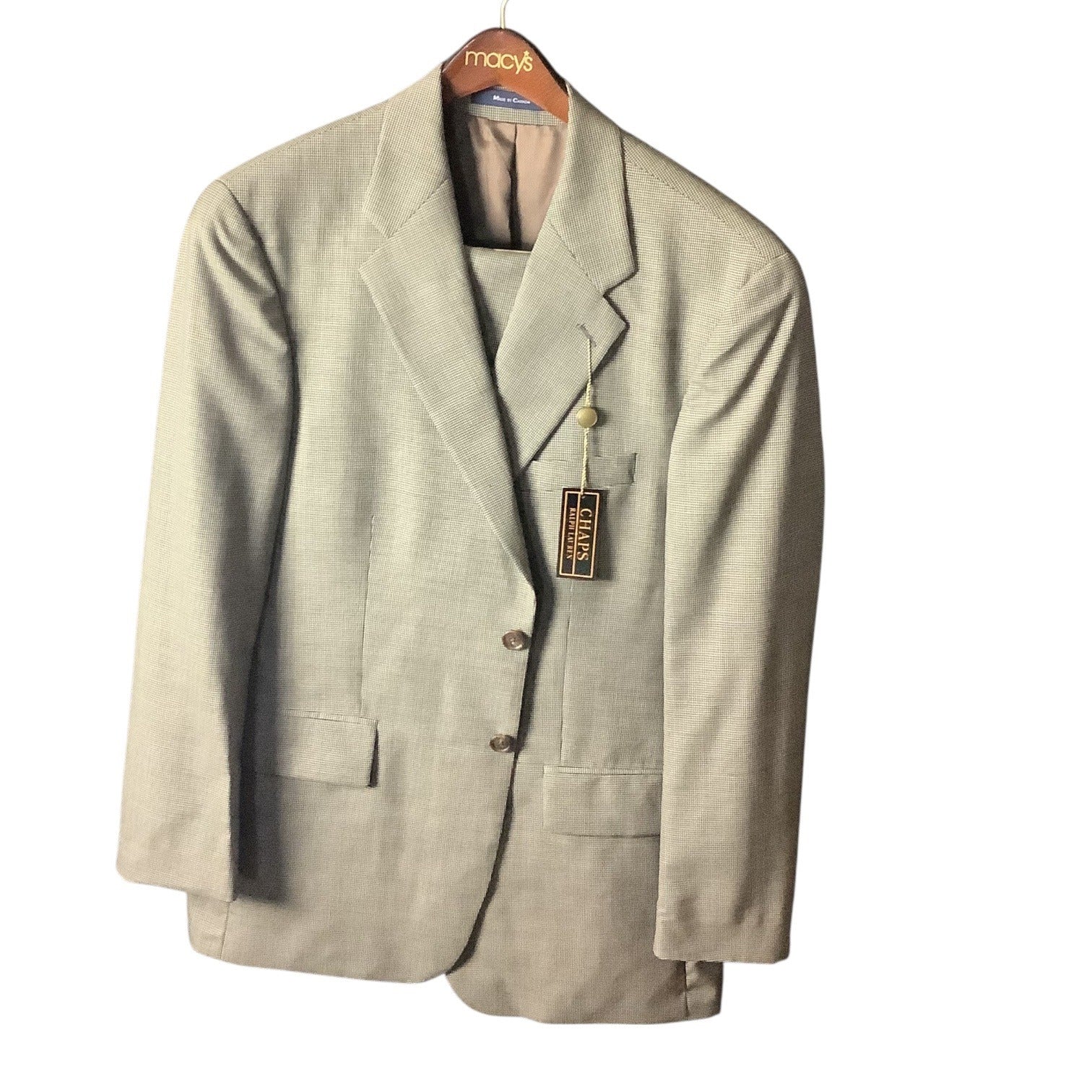 Chaps Ralph Lauren Mens 2-Piece Suit Wool Tailored Fit Black Multicolor 46L