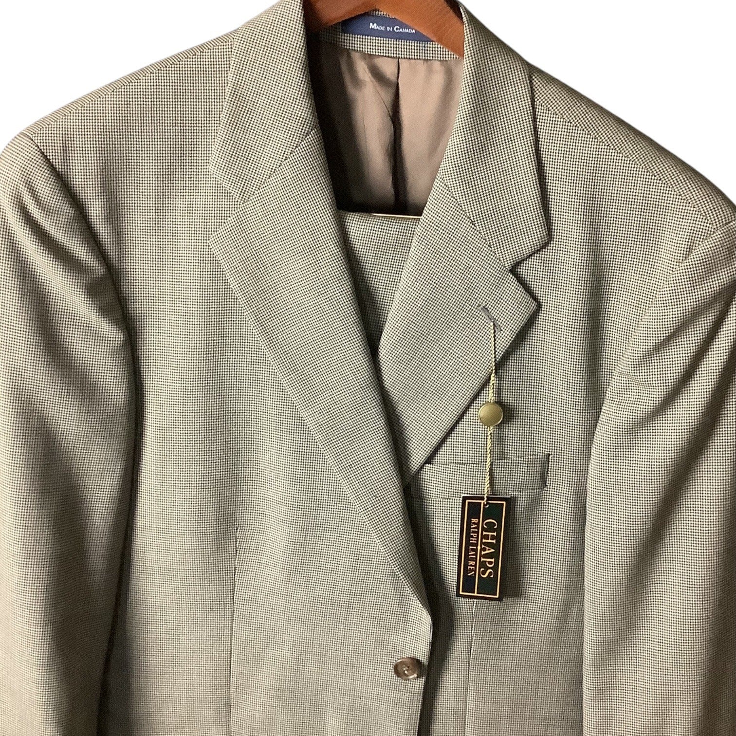 Chaps Ralph Lauren Mens 2-Piece Suit Wool Tailored Fit Black Multicolor 46L