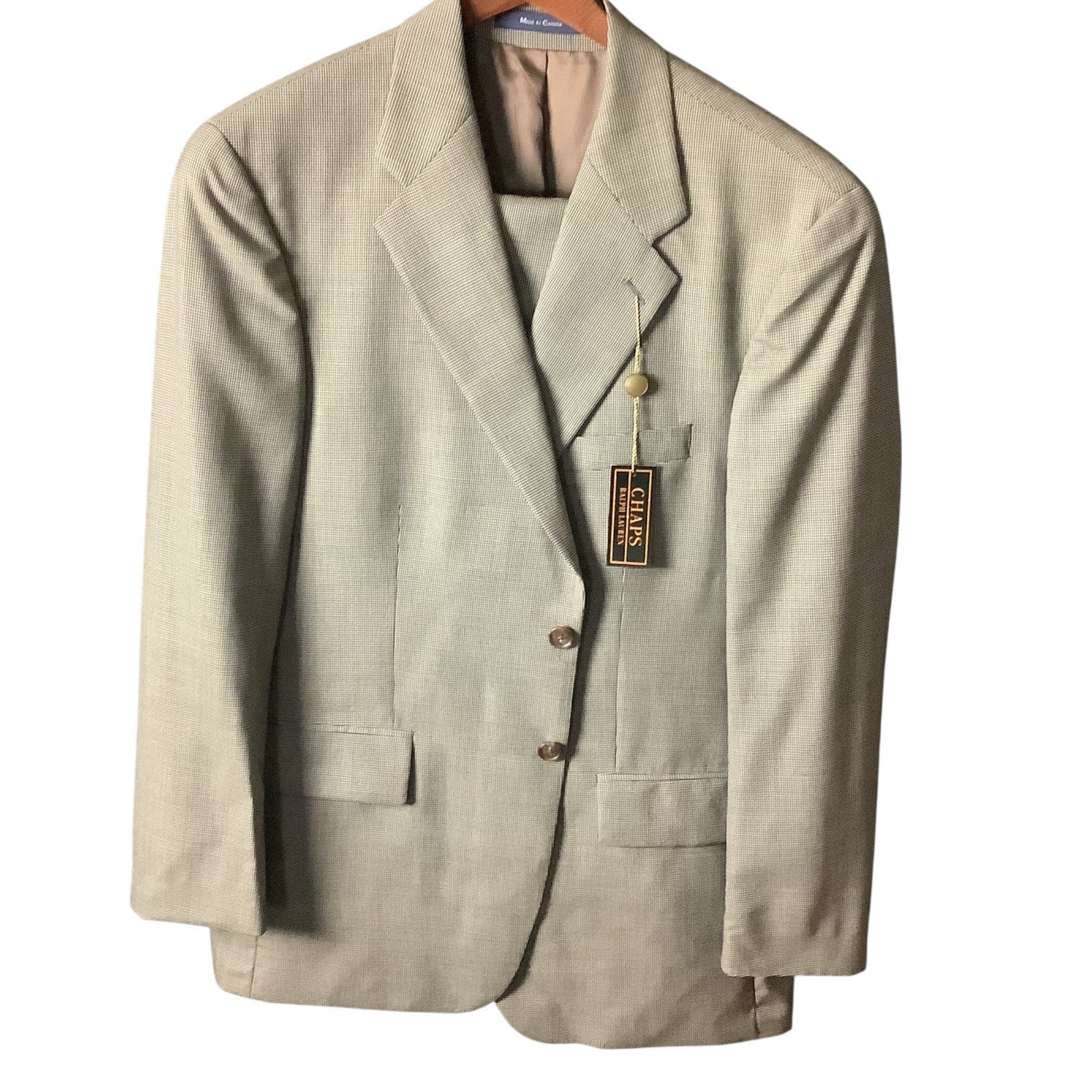 Chaps Ralph Lauren Mens 2-Piece Suit Wool Tailored Fit Black Multicolor 46L