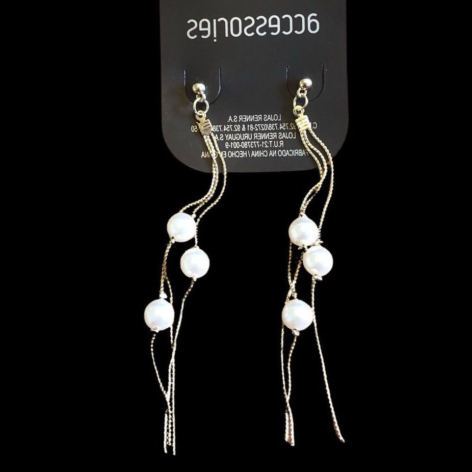 Gold Tone Dangling Earrings With Faux Pearls