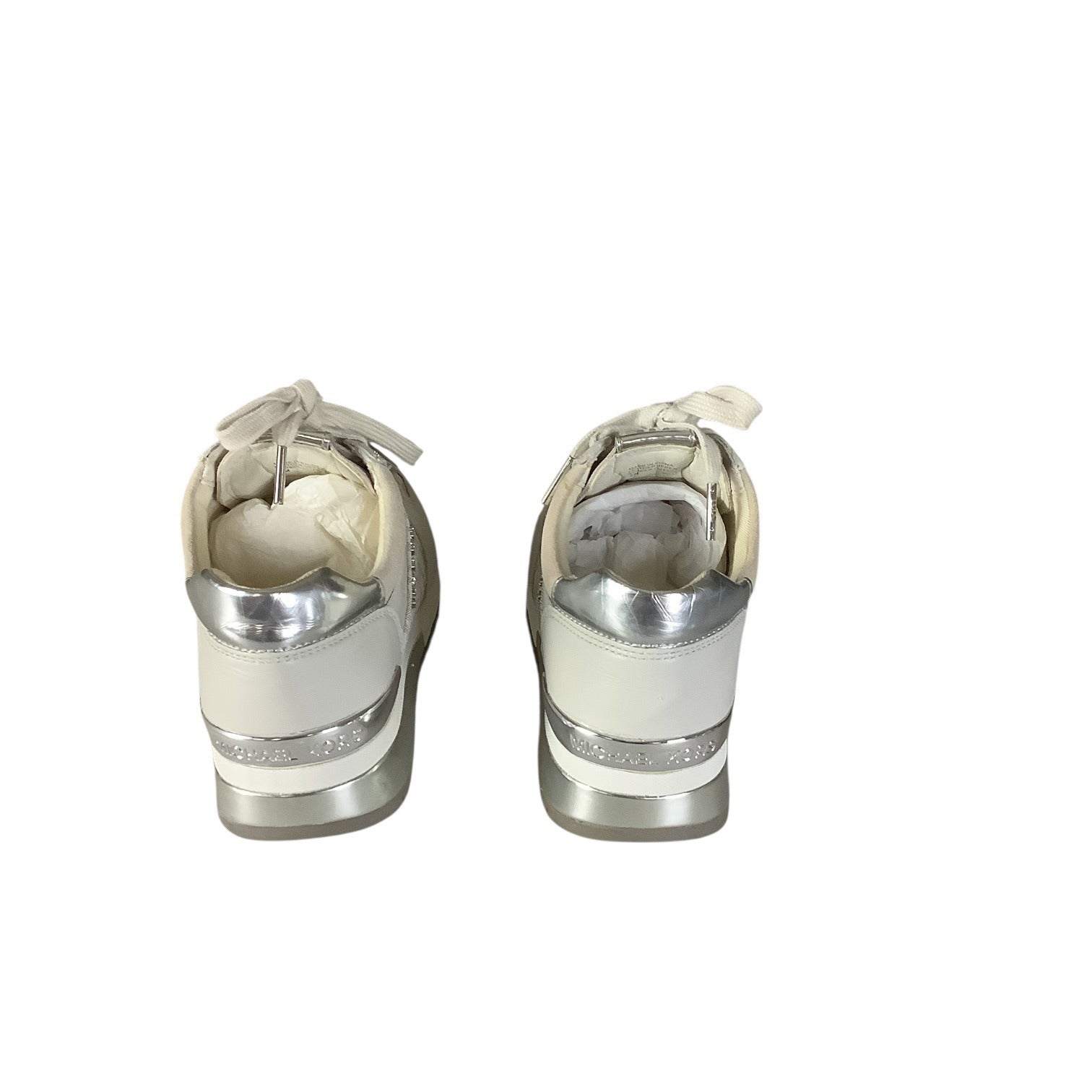 Michael Kors Womens Allie Lace Up Trainers 7M Beige & Metallic MK Monogram