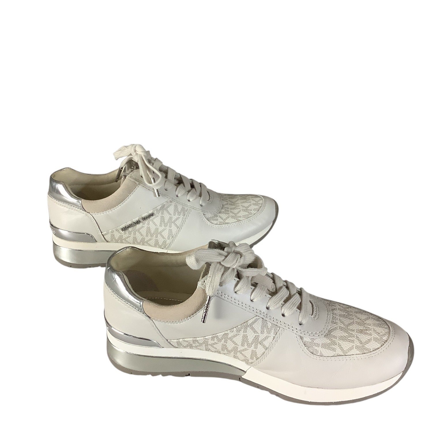 Michael Kors Womens Allie Lace Up Trainers 7M Beige & Metallic MK Monogram