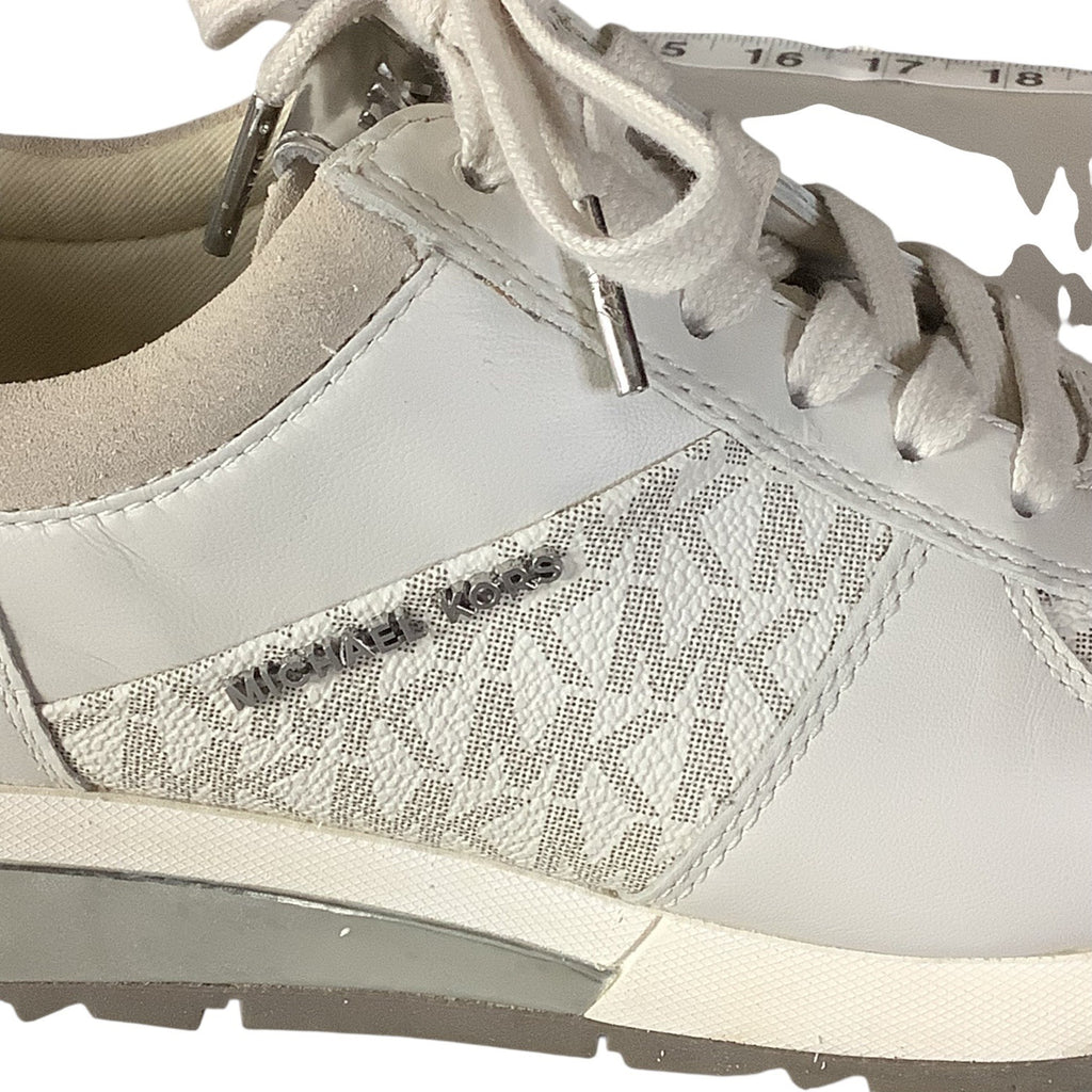 Michael Kors Womens Allie Lace Up Trainers 7M Beige & Metallic MK Monogram