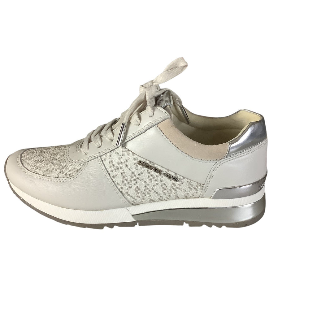 Michael Kors Womens Allie Lace Up Trainers 7M Beige & Metallic MK Monogram
