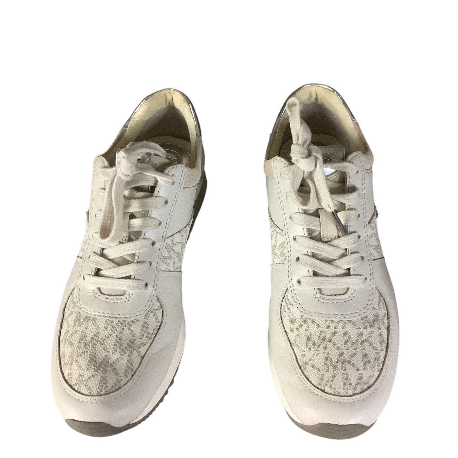 Michael Kors Womens Allie Lace Up Trainers 7M Beige & Metallic MK Monogram