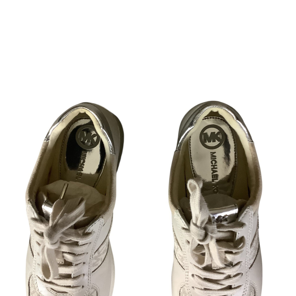 Michael Kors Womens Allie Lace Up Trainers 7M Beige & Metallic MK Monogram
