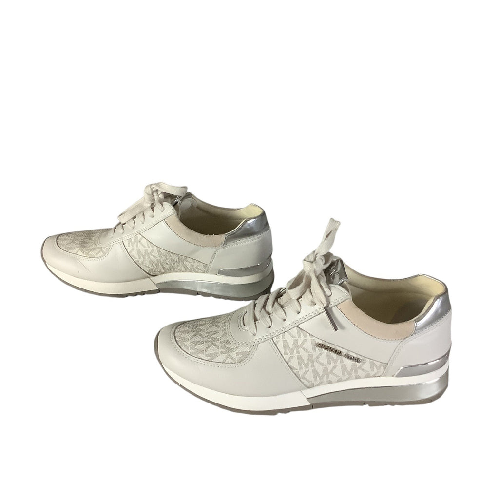 Michael Kors Womens Allie Lace Up Trainers 7M Beige & Metallic MK Monogram