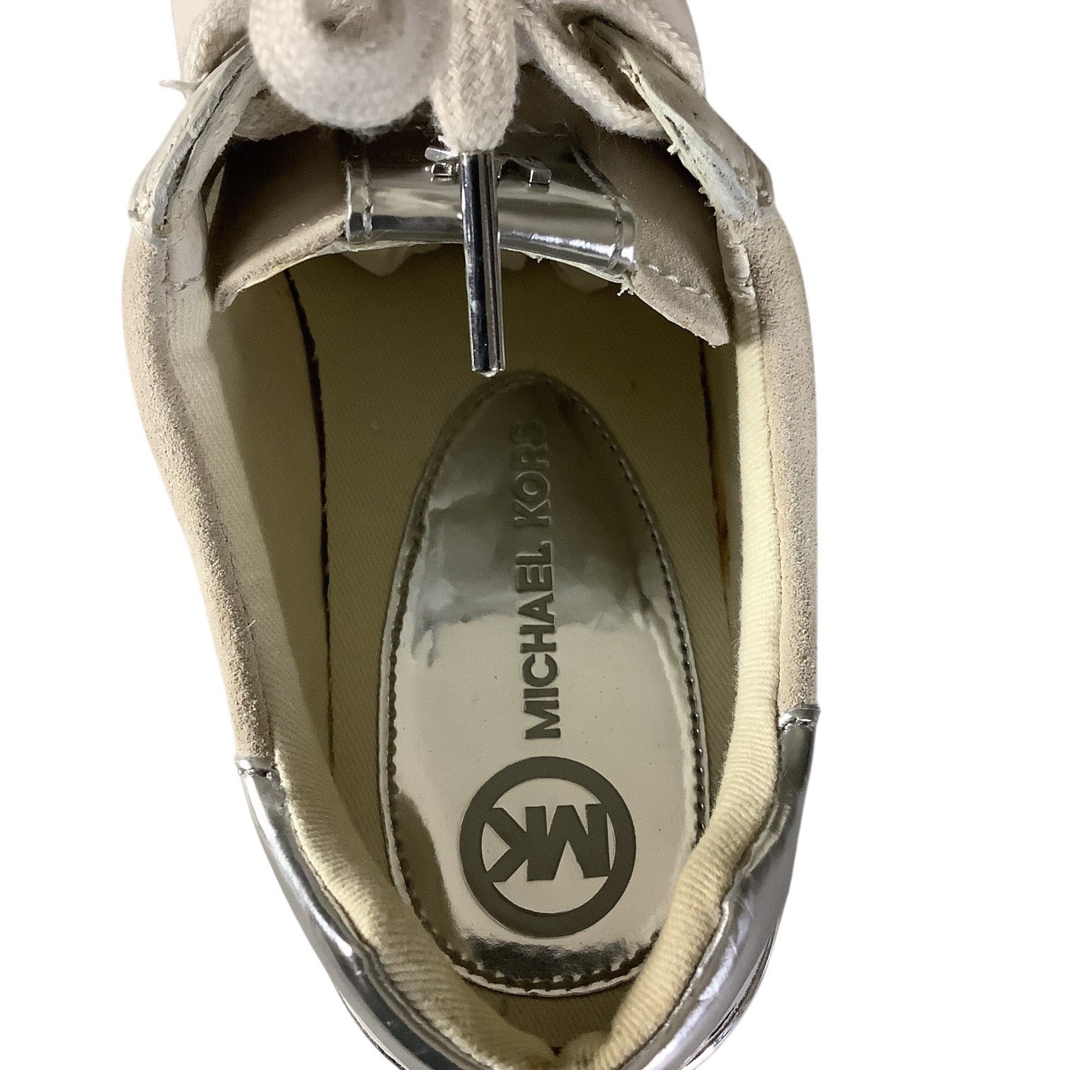 Michael Kors Womens Allie Lace Up Trainers 7M Beige & Metallic MK Monogram