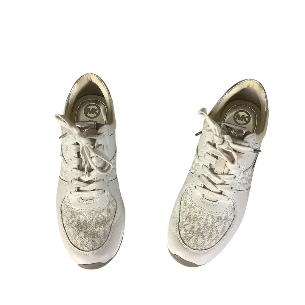 Michael Kors Womens Allie Lace Up Trainers 7M Beige & Metallic MK Monogram