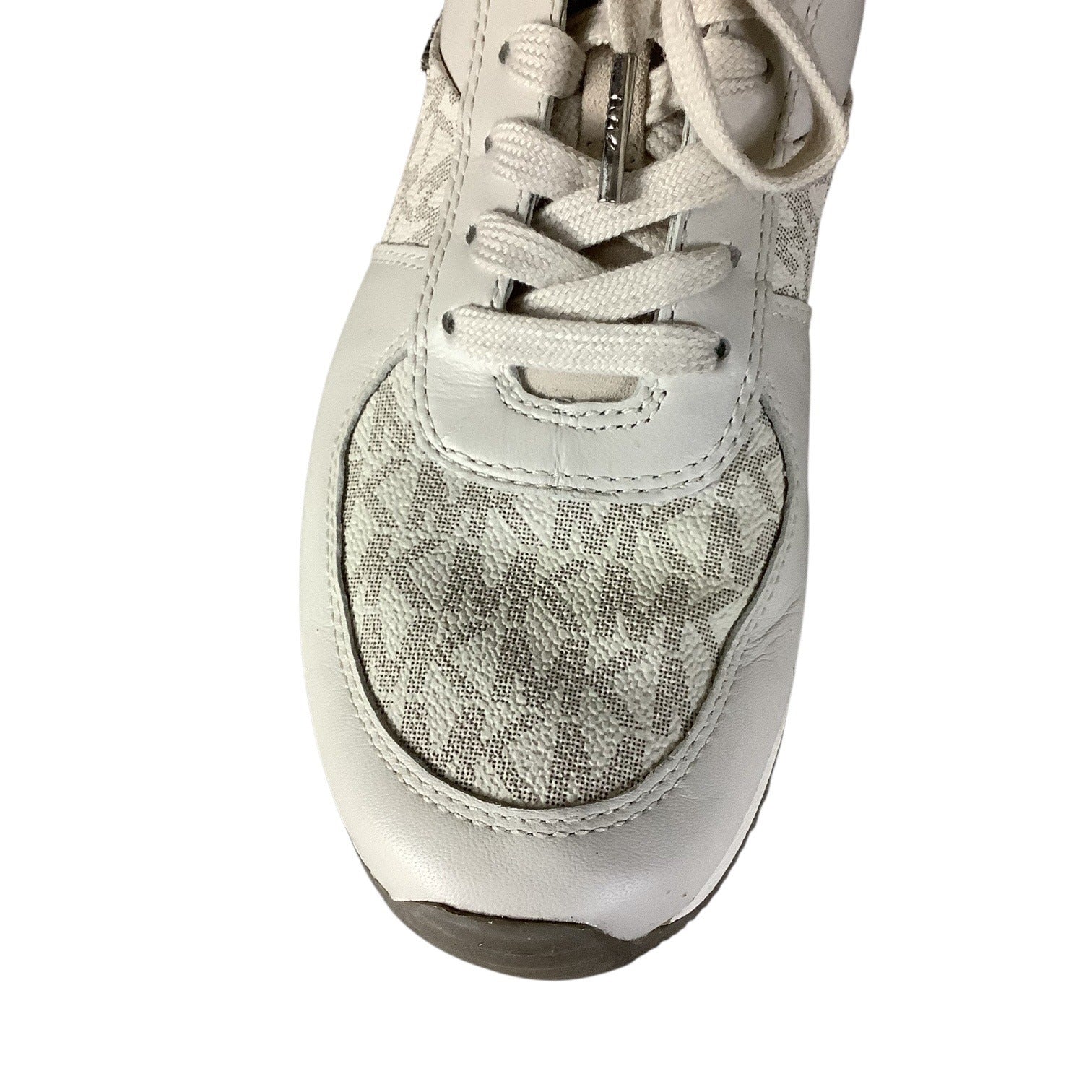 Michael Kors Womens Allie Lace Up Trainers 7M Beige & Metallic MK Monogram