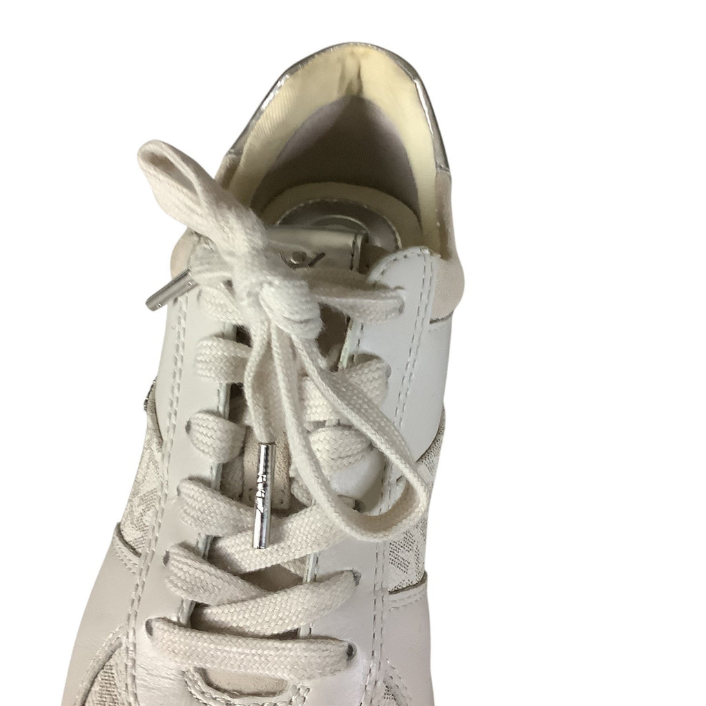 Michael Kors Womens Allie Lace Up Trainers 7M Beige & Metallic MK Monogram