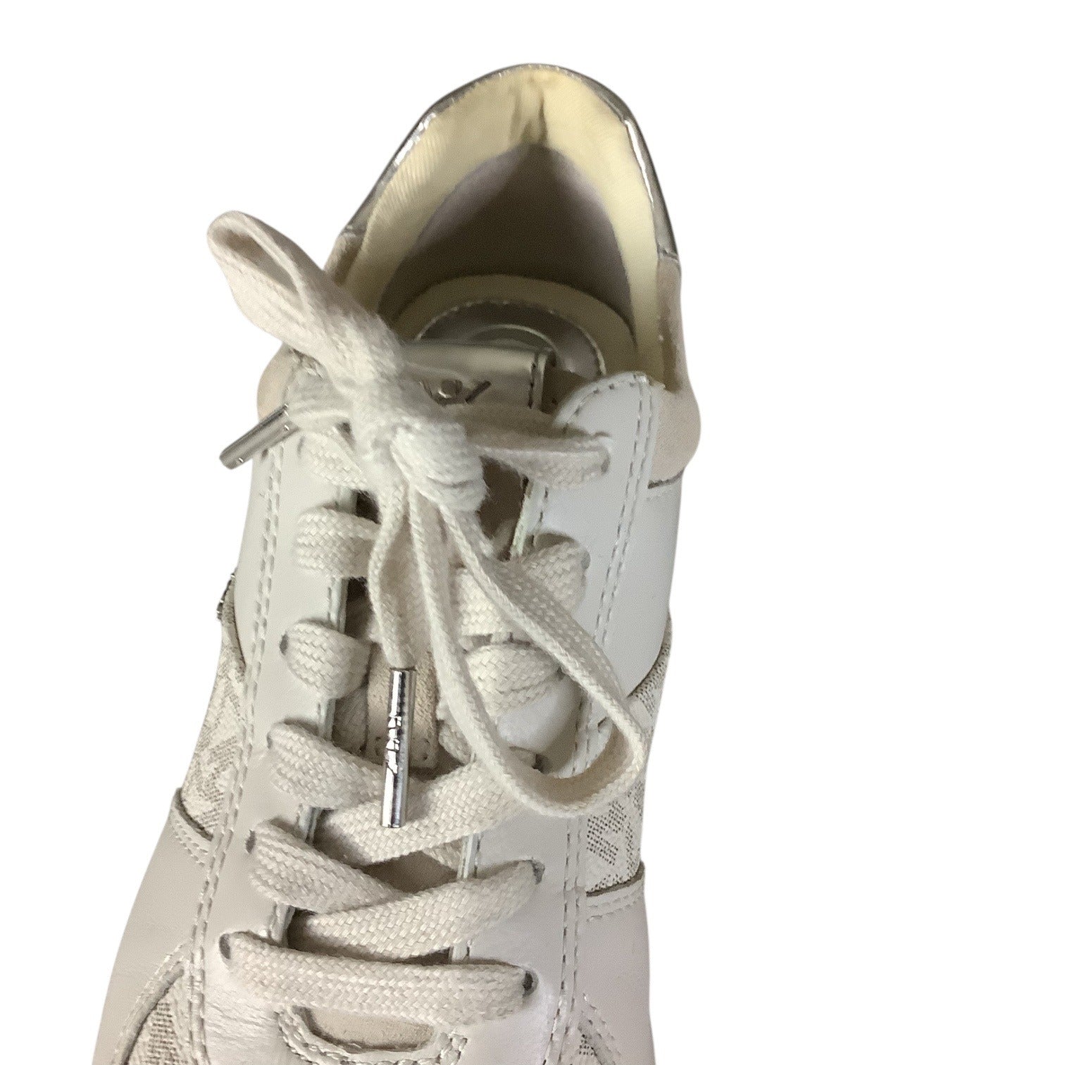 Michael Kors Womens Allie Lace Up Trainers 7M Beige & Metallic MK Monogram