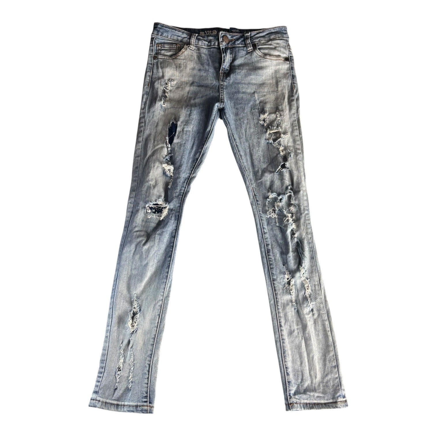 V.I.P Jeans Girls Distressed Denim Slim Fit Size 14 Ripped Five Pocket Style