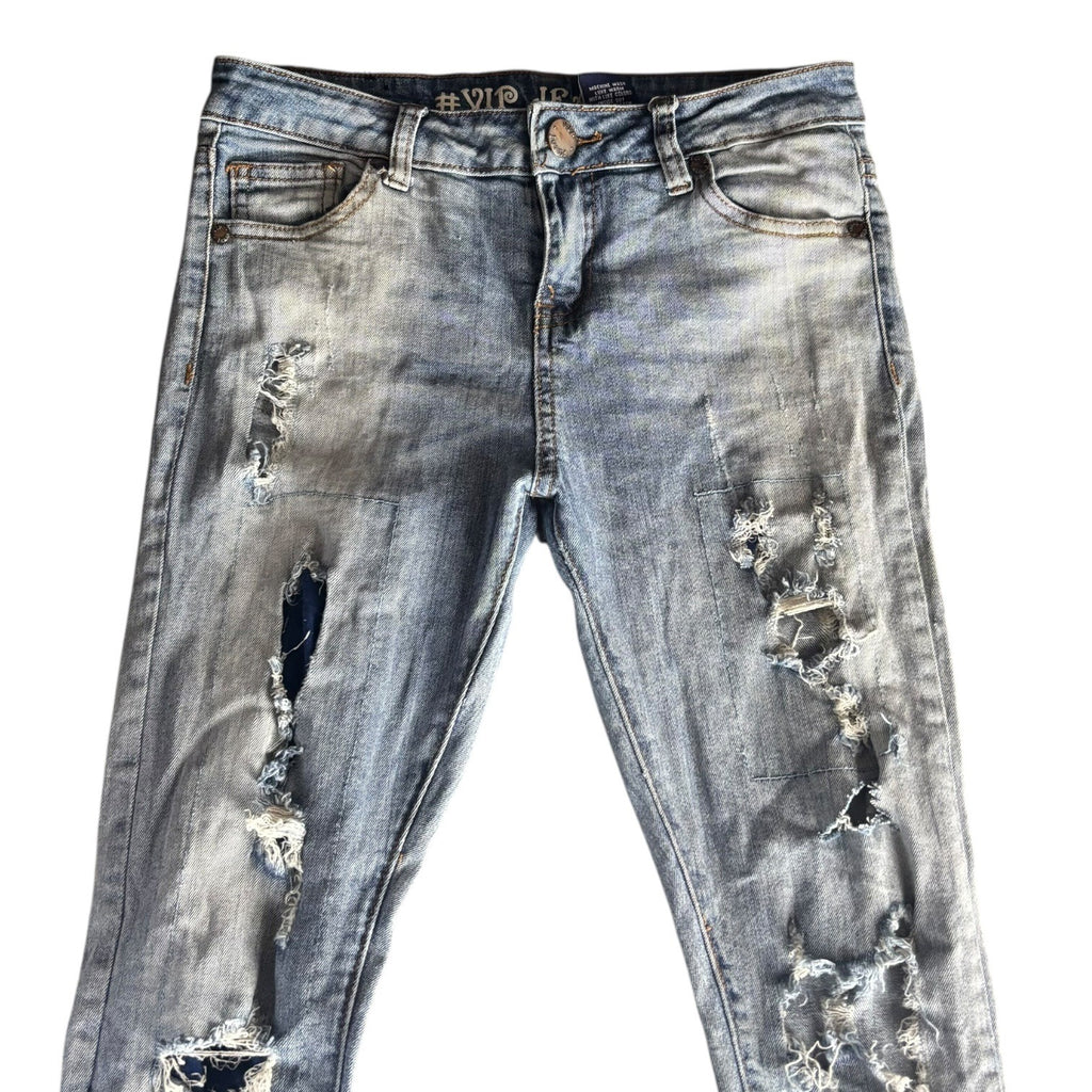 V.I.P Jeans Girls Distressed Denim Slim Fit Size 14 Ripped Five Pocket Style