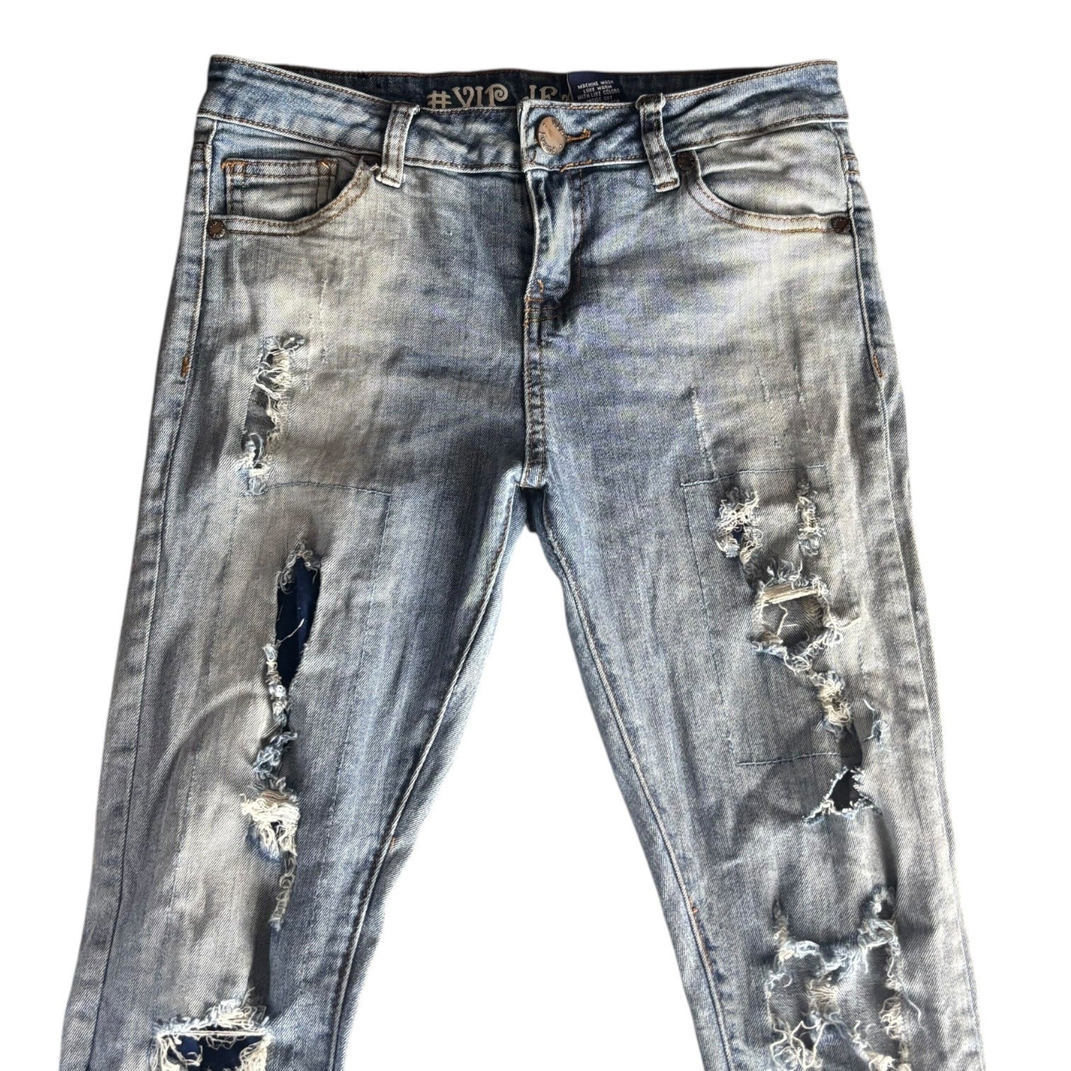 V.I.P Jeans Girls Distressed Denim Slim Fit Size 14 Ripped Five Pocket Style