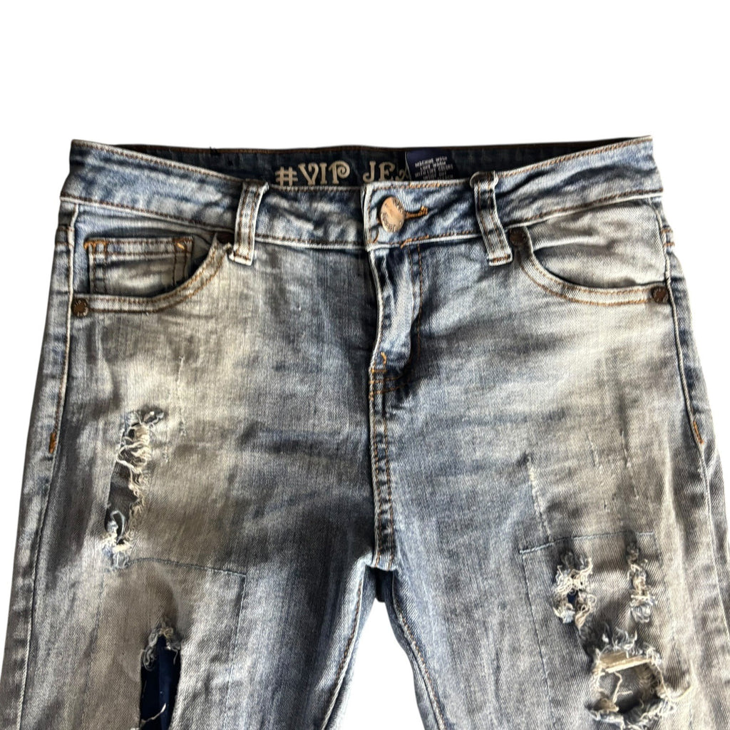 V.I.P Jeans Girls Distressed Denim Slim Fit Size 14 Ripped Five Pocket Style