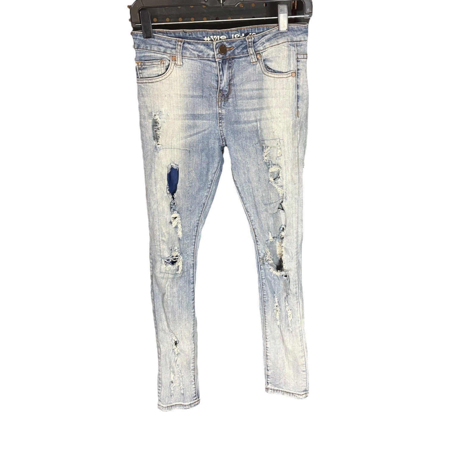 V.I.P Jeans Girls Distressed Denim Slim Fit Size 14 Ripped Five Pocket Style