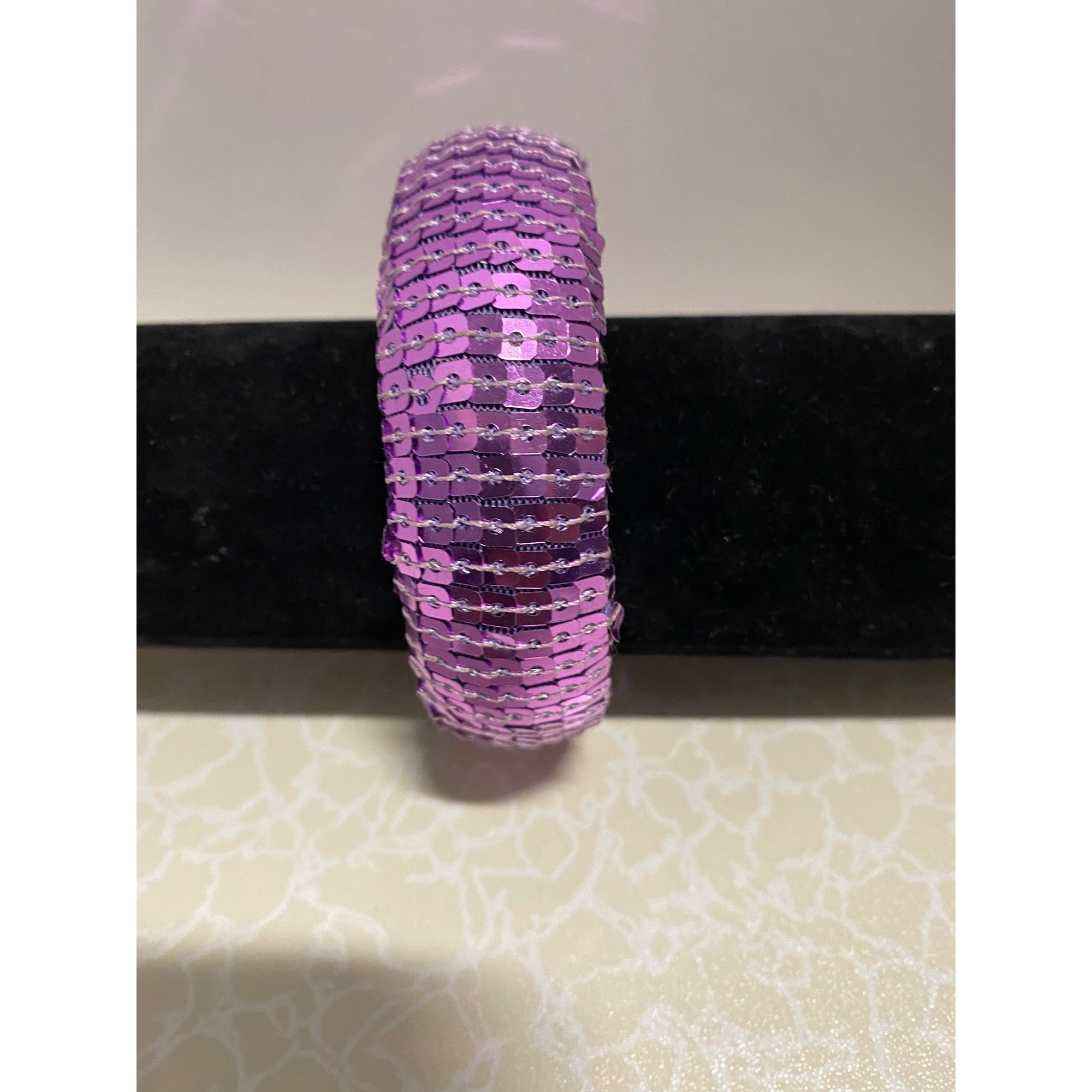 Sequin Embellished Womens Fashion Bangle Bracelet Purple Sparkle Statement Jewelry