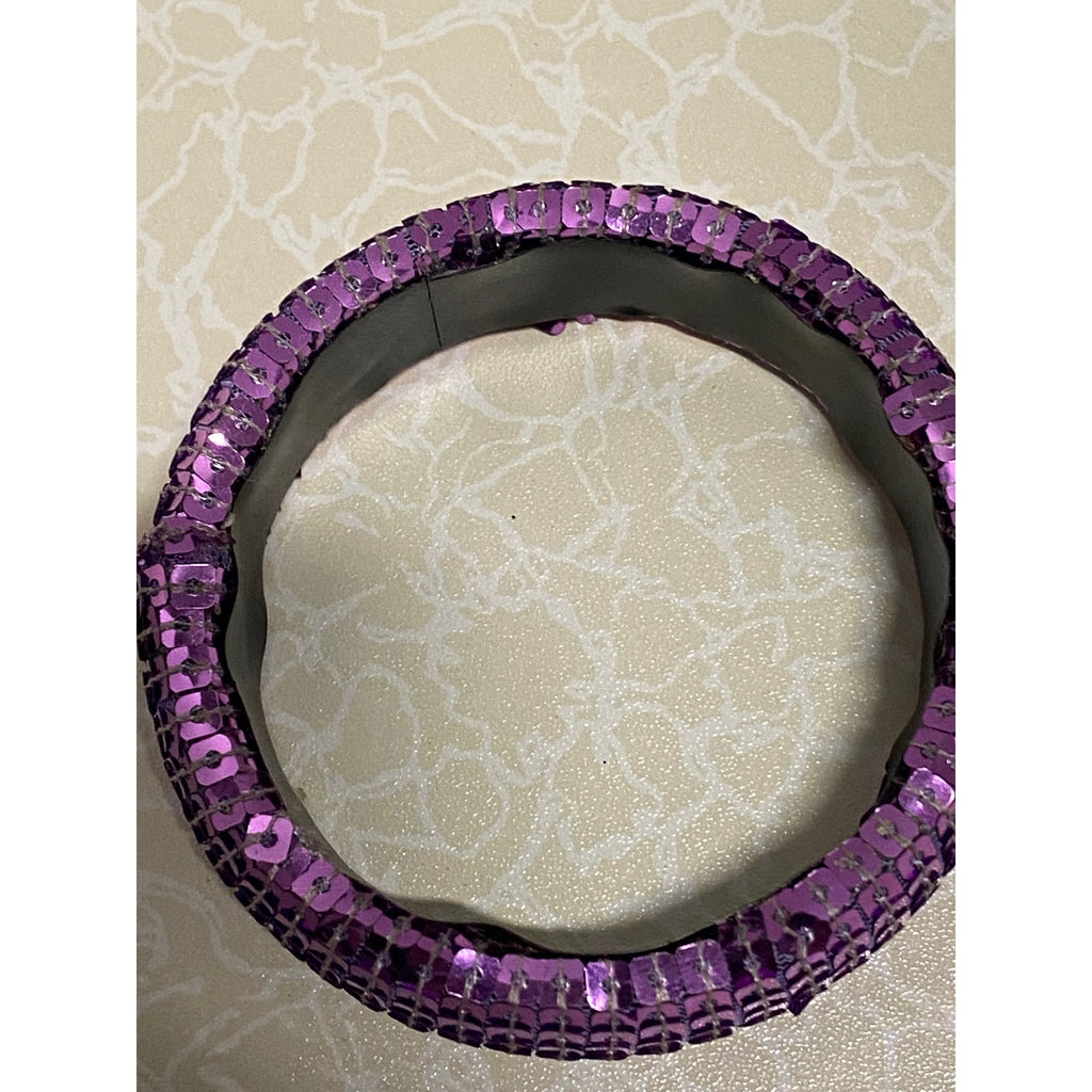 Sequin Embellished Womens Fashion Bangle Bracelet Purple Sparkle Statement Jewelry