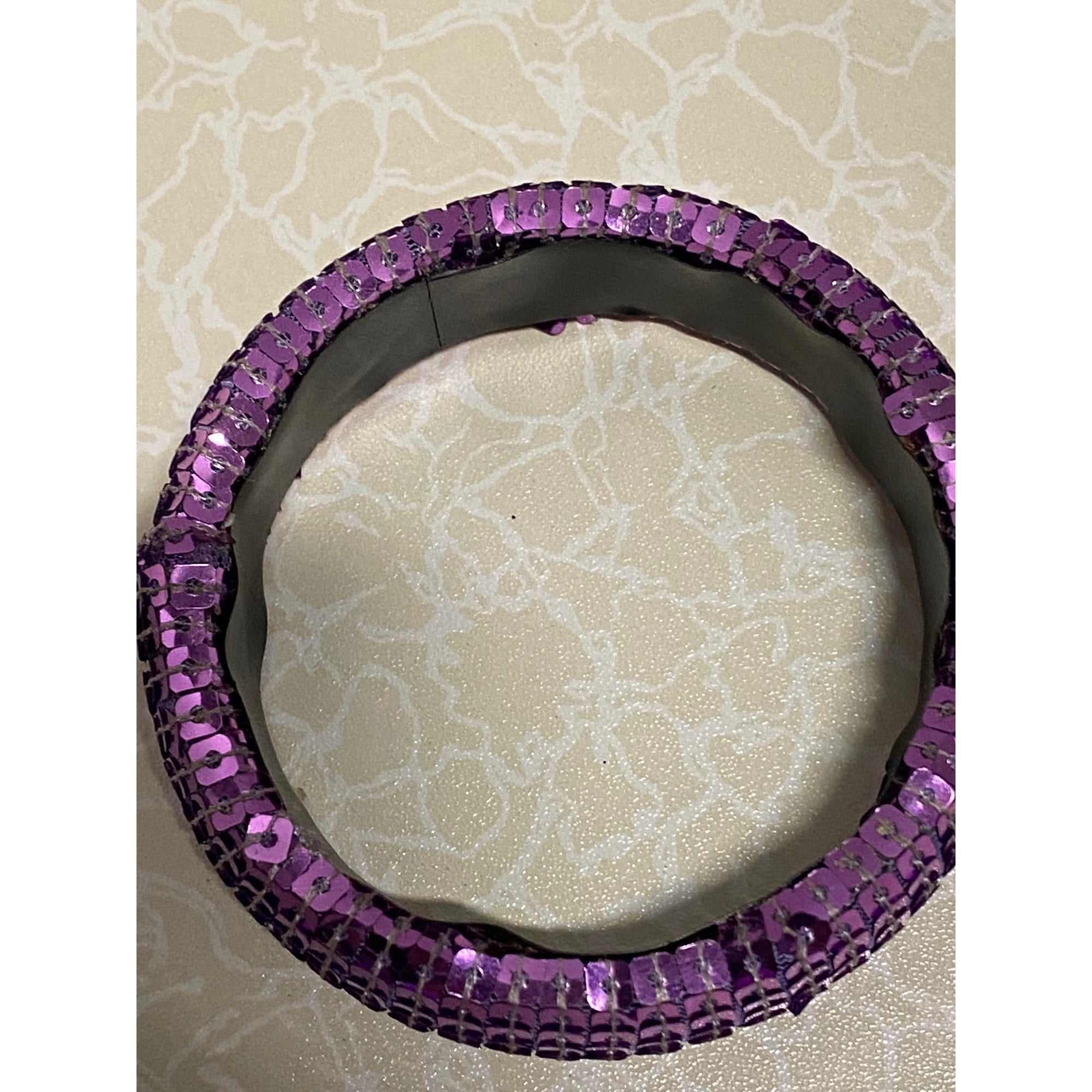 Sequin Embellished Womens Fashion Bangle Bracelet Purple Sparkle Statement Jewelry