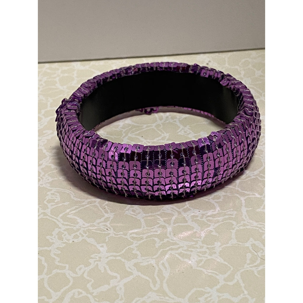 Sequin Embellished Womens Fashion Bangle Bracelet Purple Sparkle Statement Jewelry
