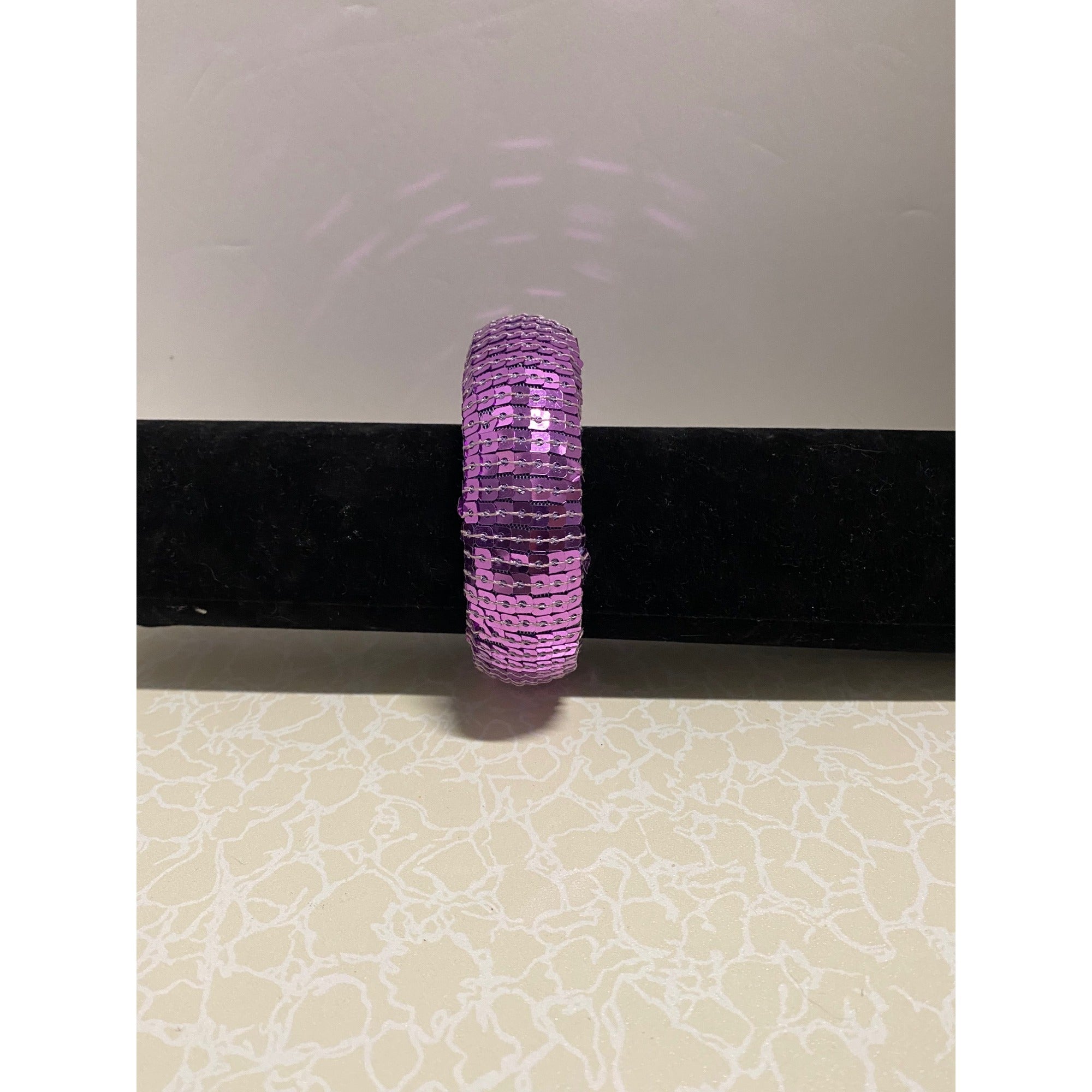 Sequin Embellished Womens Fashion Bangle Bracelet Purple Sparkle Statement Jewelry