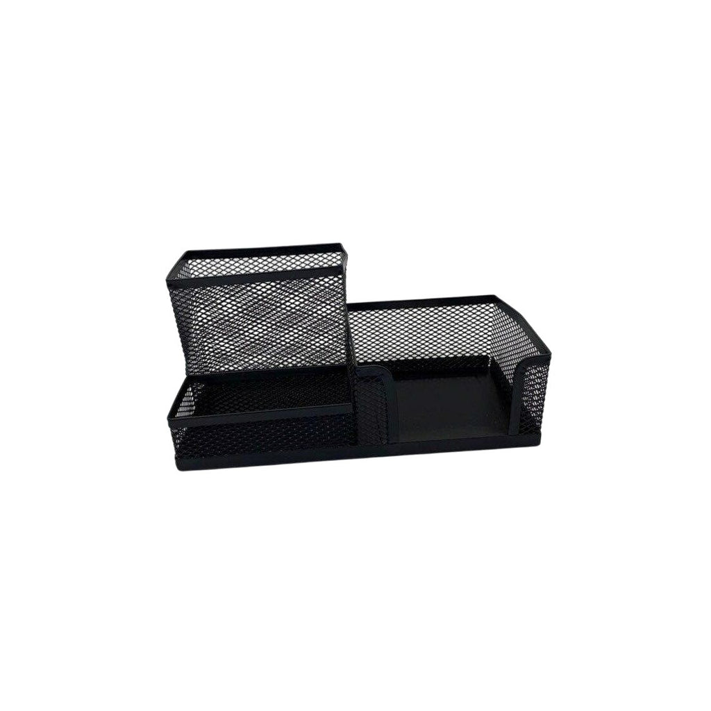 Metallic Mesh Desk Paper Box Organizer Tri-Basket Holder Black