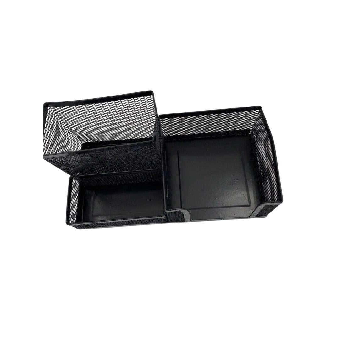 Metallic Mesh Desk Paper Box Organizer Tri-Basket Holder Black