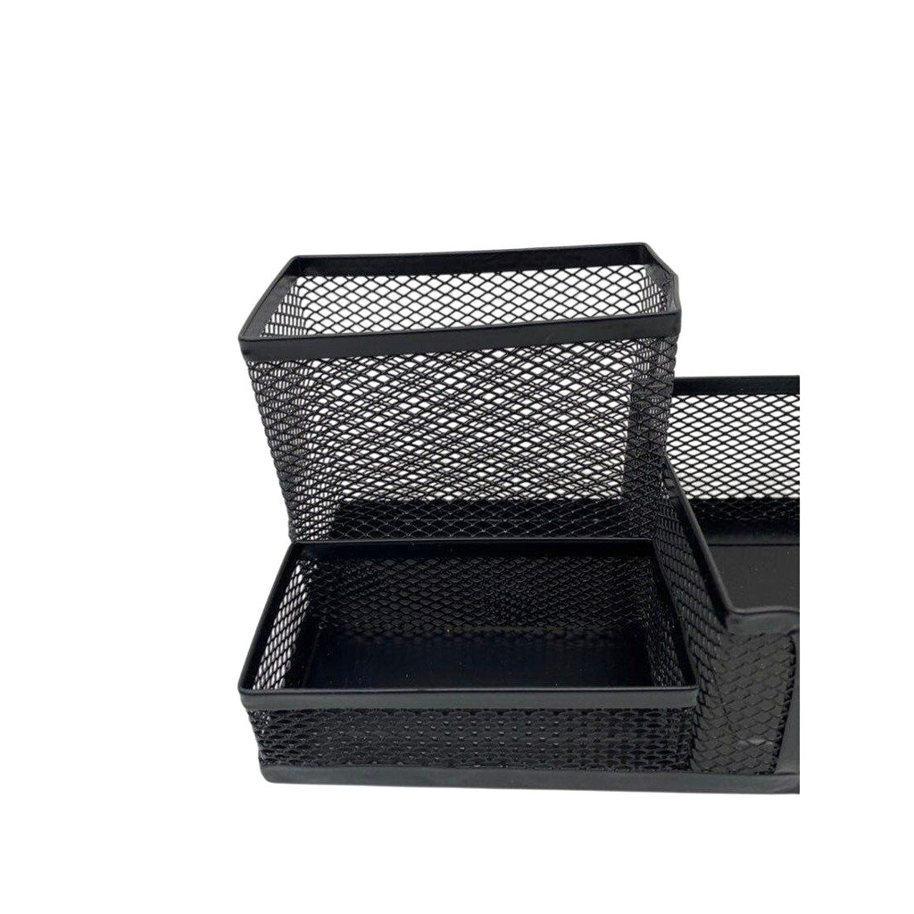 Metallic Mesh Desk Paper Box Organizer Tri-Basket Holder Black
