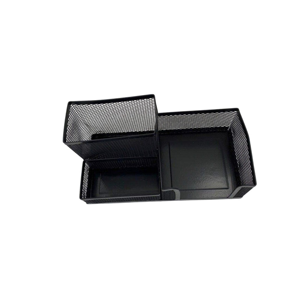 Metallic Mesh Desk Paper Box Organizer Tri-Basket Holder Black