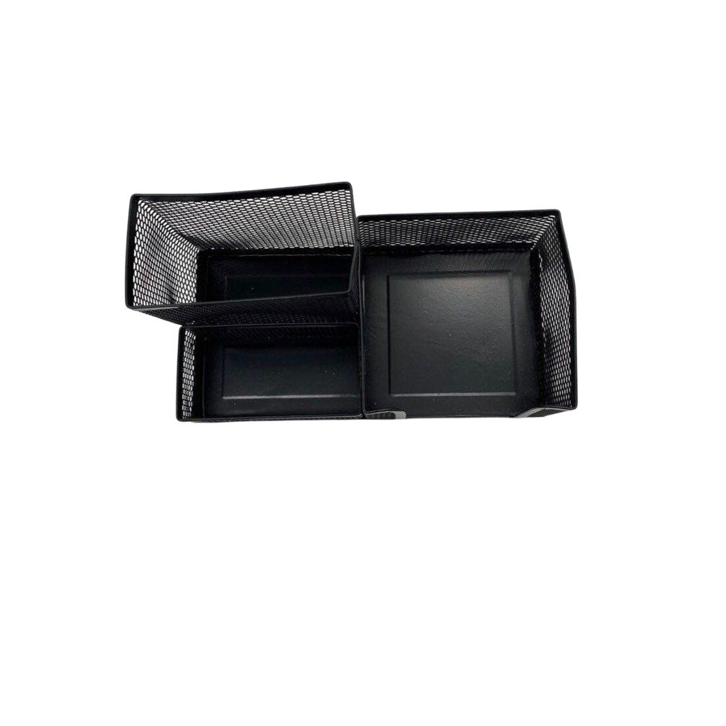 Metallic Mesh Desk Paper Box Organizer Tri-Basket Holder Black