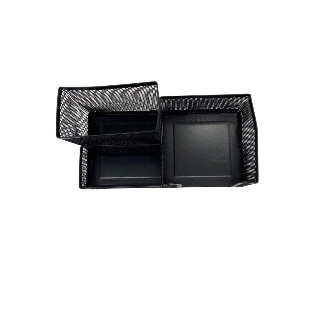 Metallic Mesh Desk Paper Box Organizer Tri-Basket Holder Black