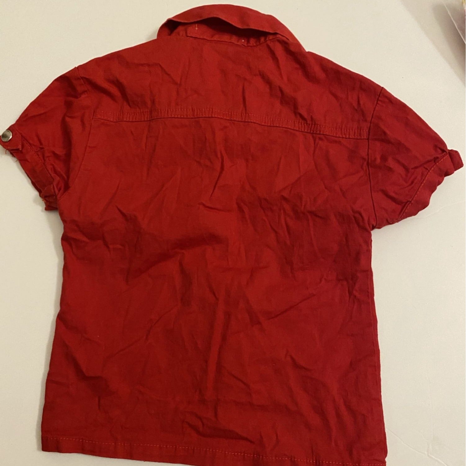Trendy Girl Baby Girls Red Button Down Shirt 18M Short Sleeves Double Pocket Style