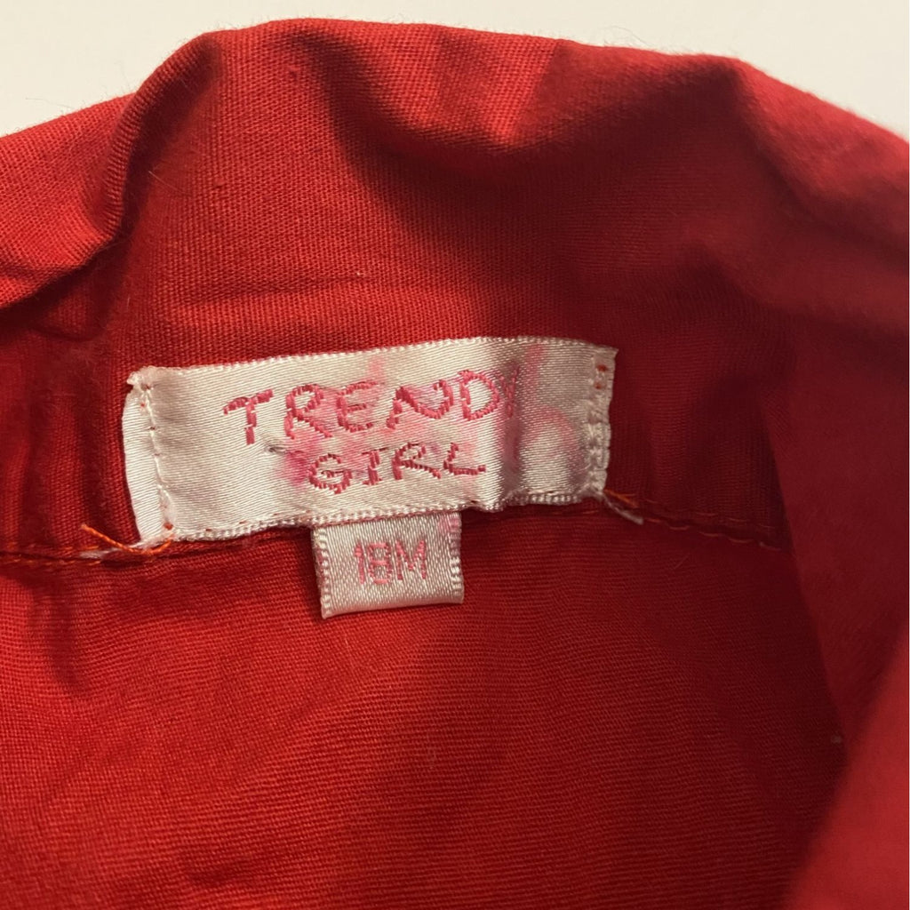 Trendy Girl Baby Girls Red Button Down Shirt 18M Short Sleeves Double Pocket Style