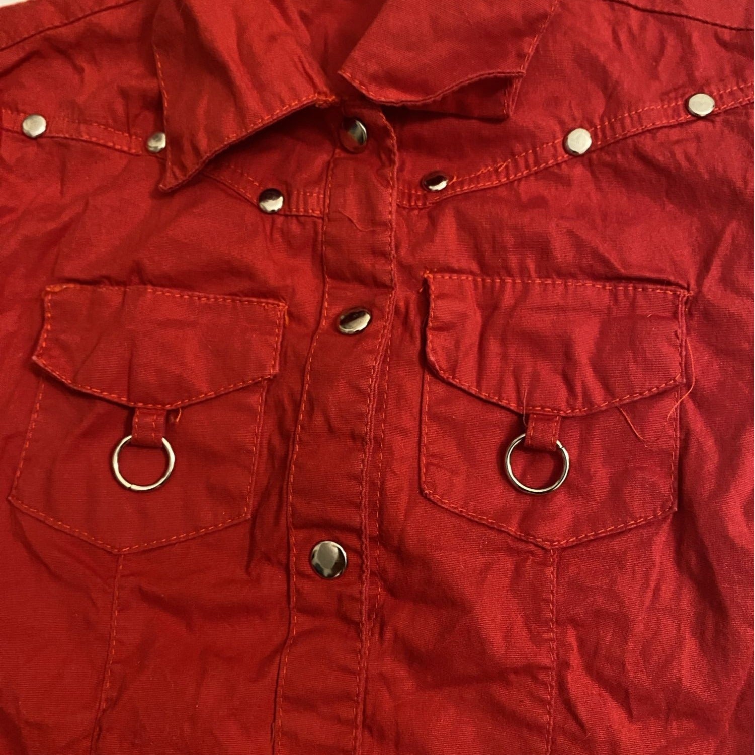 Trendy Girl Baby Girls Red Button Down Shirt 18M Short Sleeves Double Pocket Style