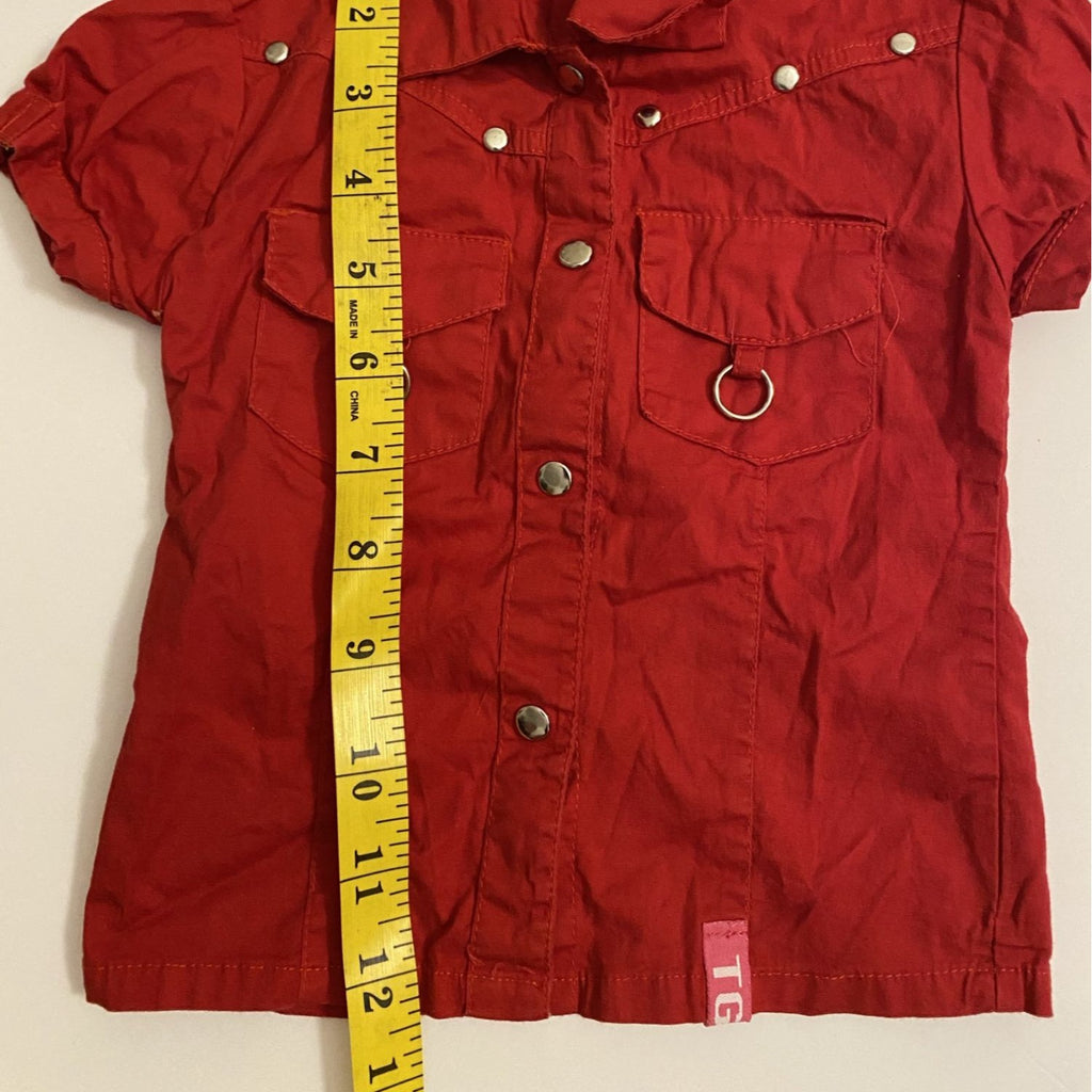 Trendy Girl Baby Girls Red Button Down Shirt 18M Short Sleeves Double Pocket Style