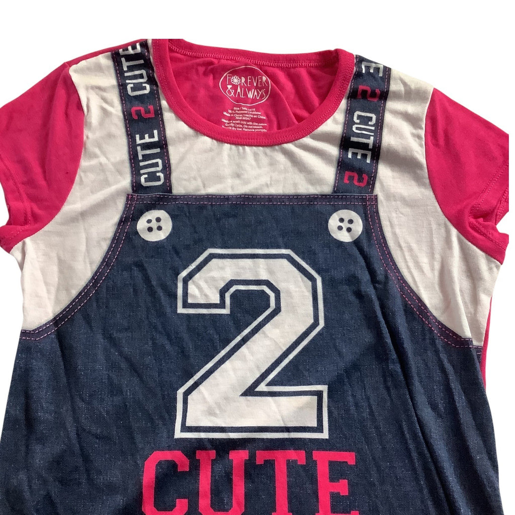 Forever & Always Girls Graphic Shirt Pink "2 Cute"  Size 14/16 100% Polyester