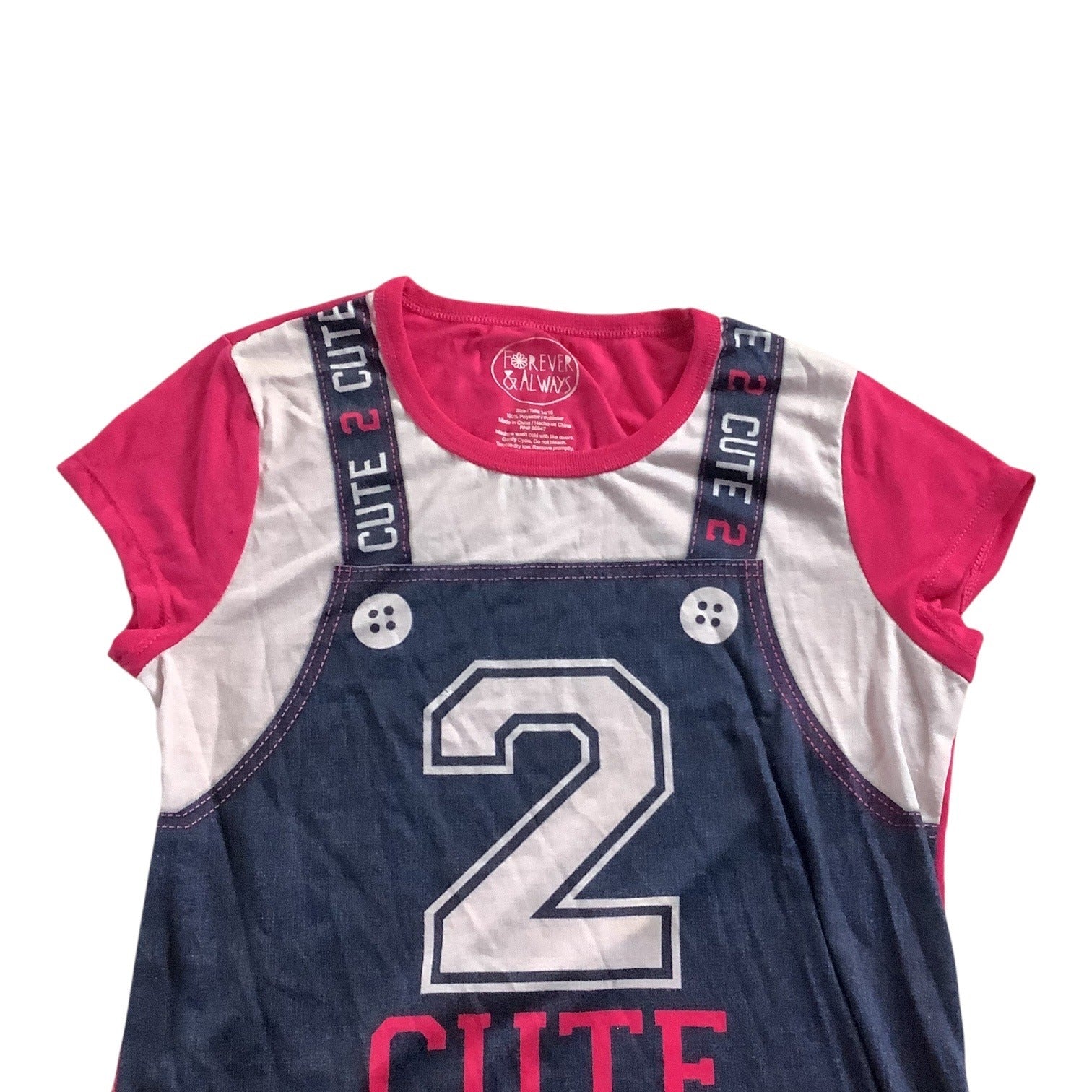 Forever & Always Girls Graphic Shirt Pink "2 Cute"  Size 14/16 100% Polyester