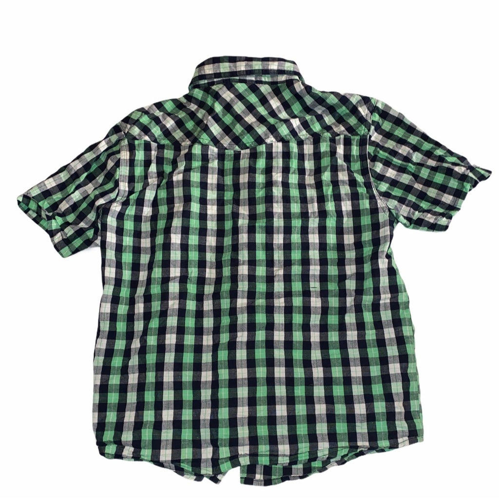 Fubu The Collection Boys Green Checkered Button Up Shirt Size 10 Cotton Casual