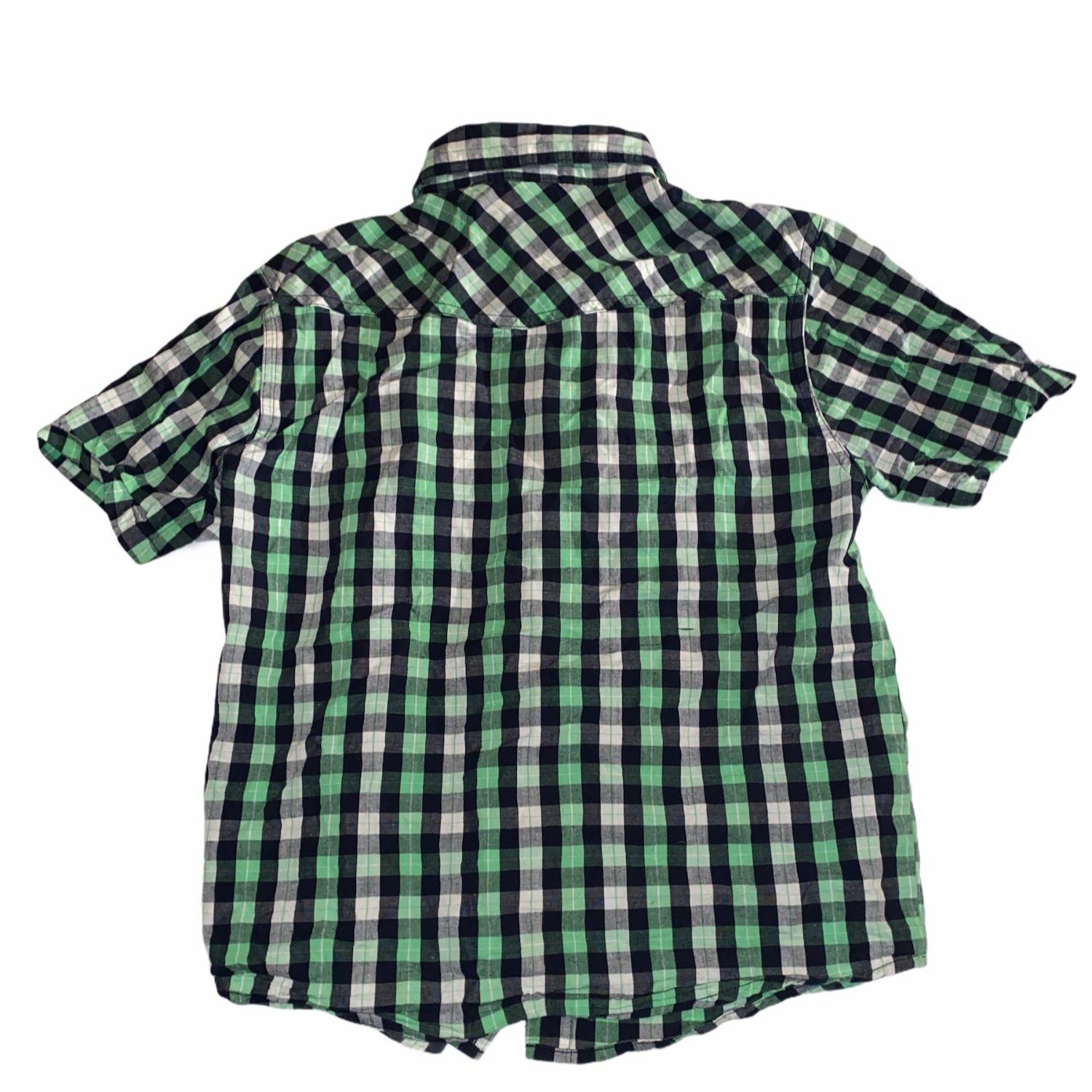 Fubu The Collection Boys Green Checkered Button Up Shirt Size 10 Cotton Casual