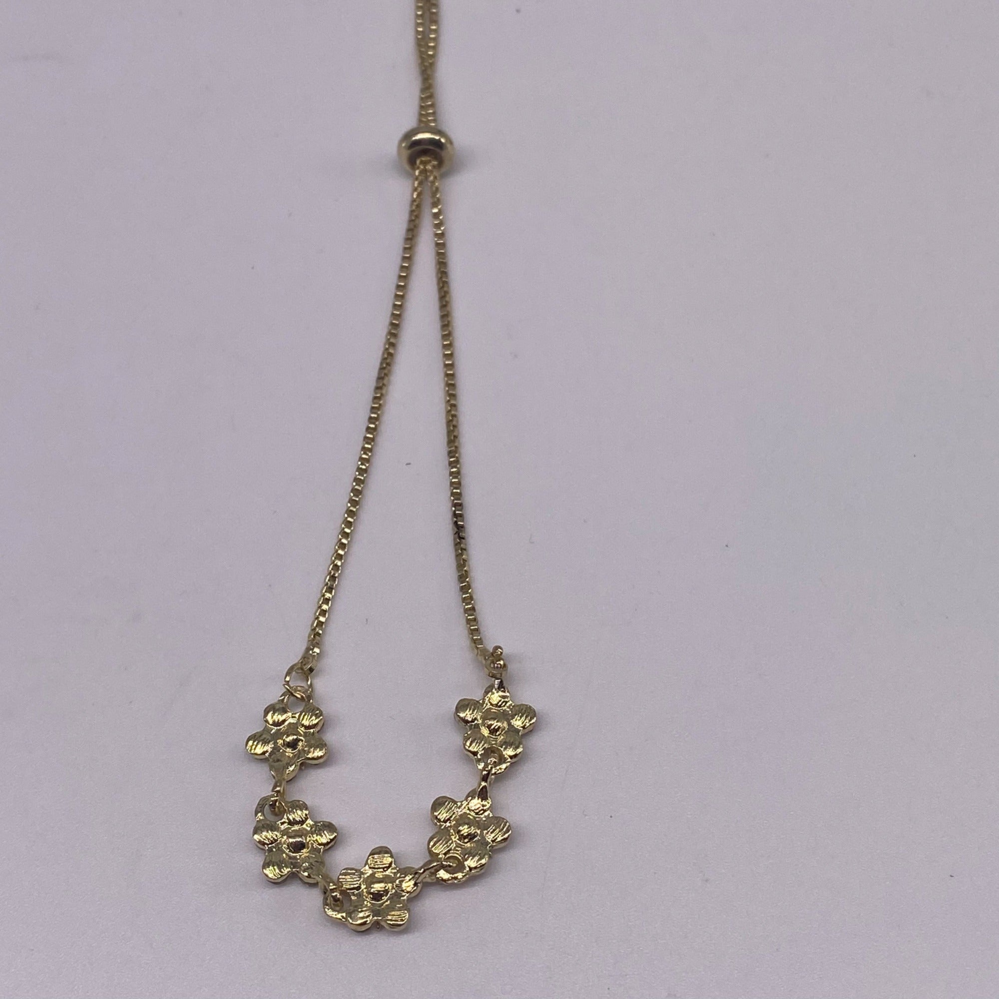 Fashion Jewelry Adjustable Link Bracelet Full Diamond Petal Design Gold & White