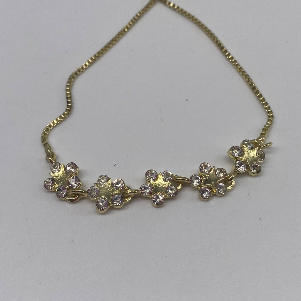 Fashion Jewelry Adjustable Link Bracelet Full Diamond Petal Design Gold & White