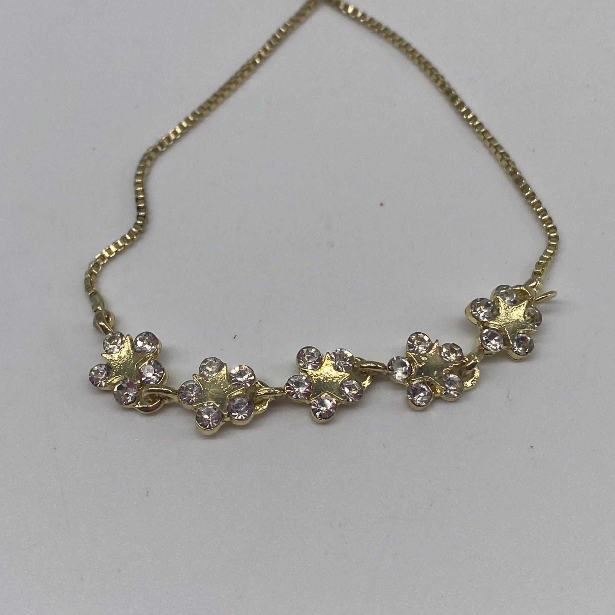 Fashion Jewelry Adjustable Link Bracelet Full Diamond Petal Design Gold & White