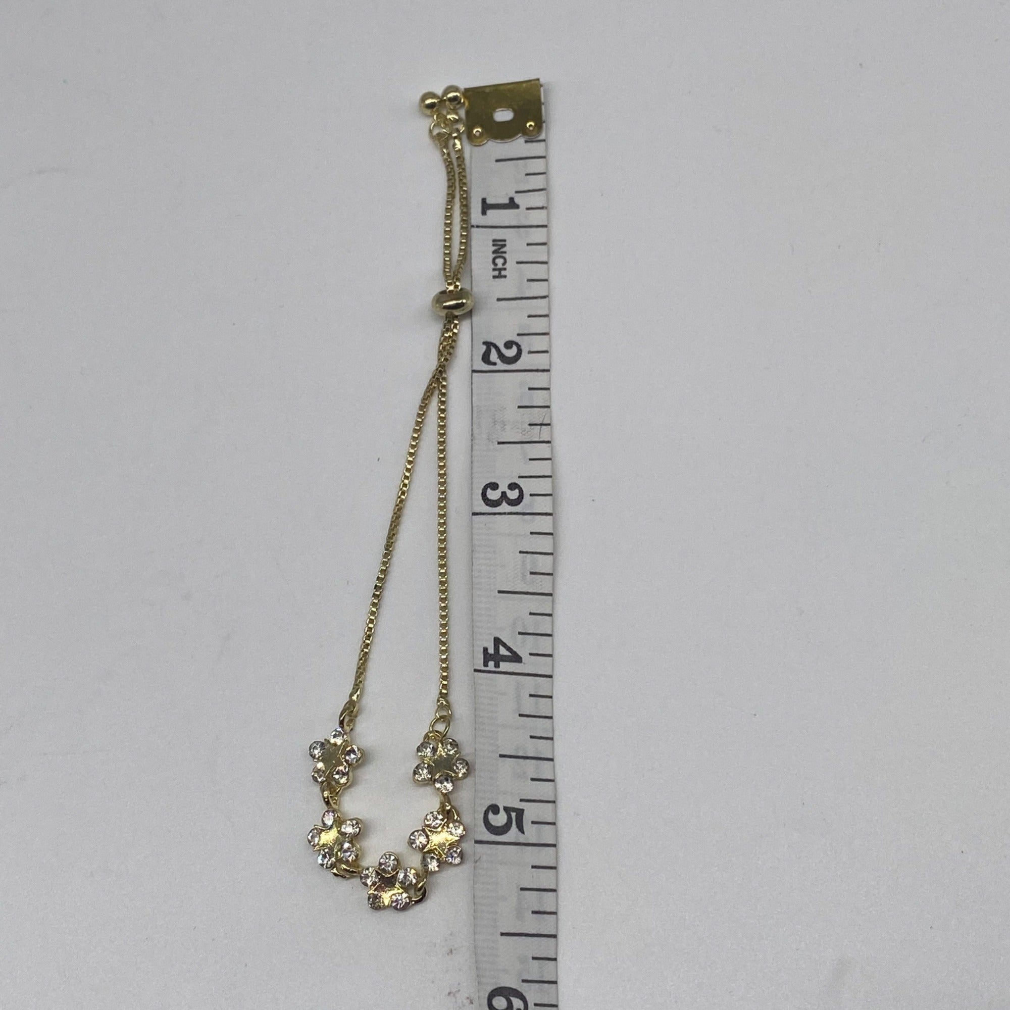 Fashion Jewelry Adjustable Link Bracelet Full Diamond Petal Design Gold & White